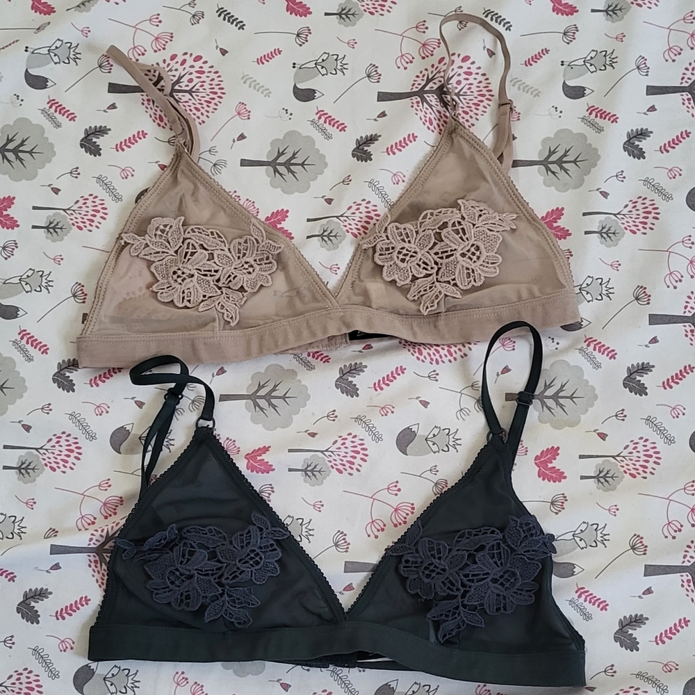 ‼️3/$20 Nude and Teal Bralettes with Crochet Detailing